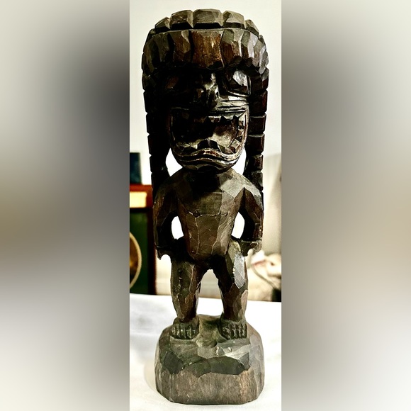 Vintage Hand Carved Wood Hawaiian Tiki God Figure Kuka 'ilimoku King Kamehameha - Picture 5 of 13